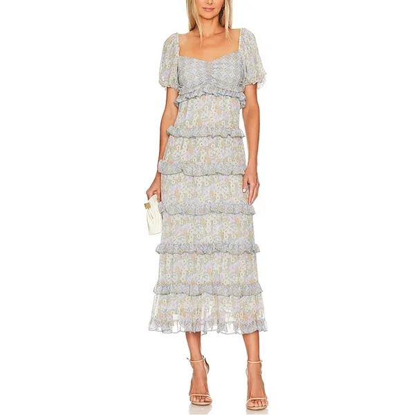 Show Me Your MuMu Blue and Yellow Floral Midi Dress - Image 11