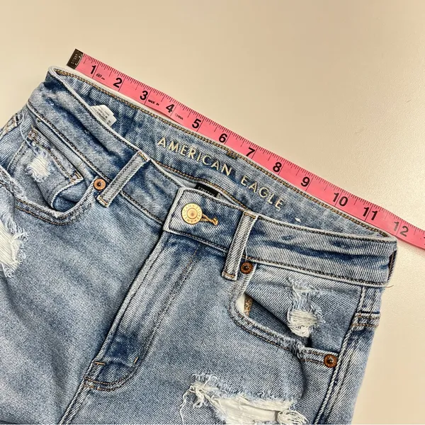American Eagle Mom Jeans distressed size 00 regular juniors denim cotton‎ blend - Image 10