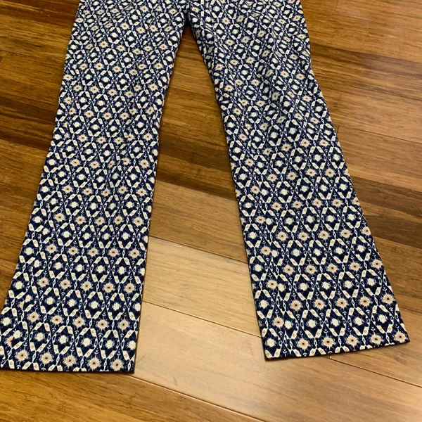 Anthropologie Essential Collection Blue Patterned Pants Size 2 Tall Kick‎ Flare - Image 3