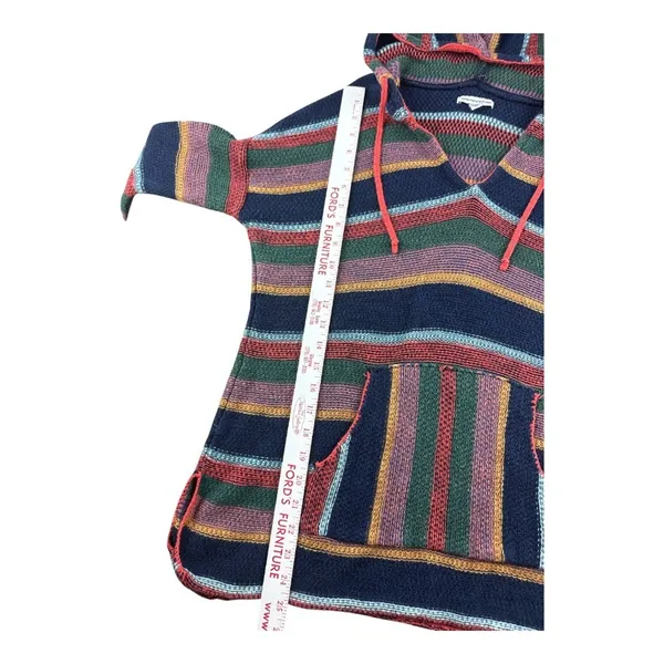 American Eagle Women Baja Hoodie Small Navy Multi Color Striped Knit Hippie Boho - Image 6