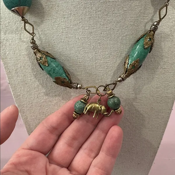 Elegant Turquoise Beaded Necklace with elephant pendant - Image 2