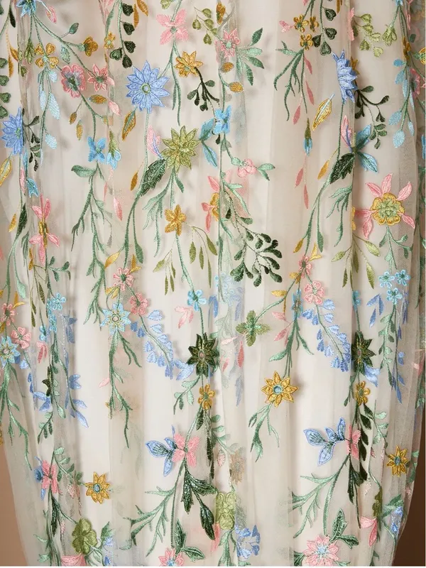 Azazie Cream Maxi Dress with Multicolor Floral Embroidery - Image 5