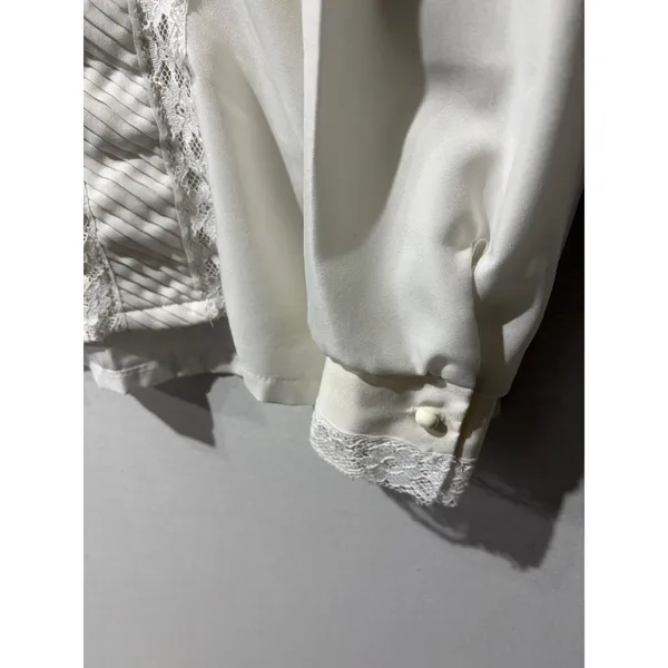 Rhapsody Womens Cream Lace Trim Mock Neck Puff Sleeve Blouse Top Made in‎ USA - Image 6