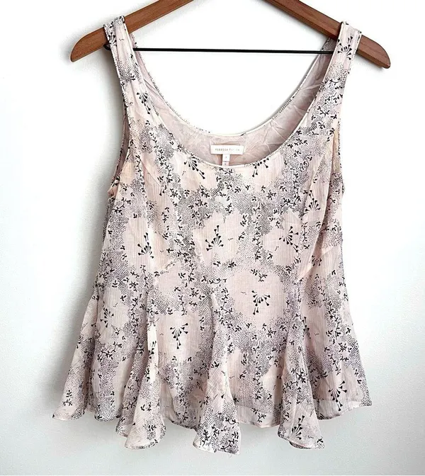 Rebecca Taylor Floral Godet Cotton & Silk Tank in Parfait Combo flounce - Image 2