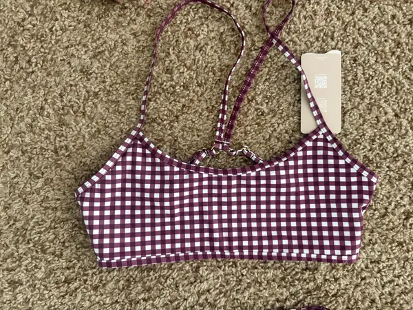 brown and white gingham workout set Purple - Image 2