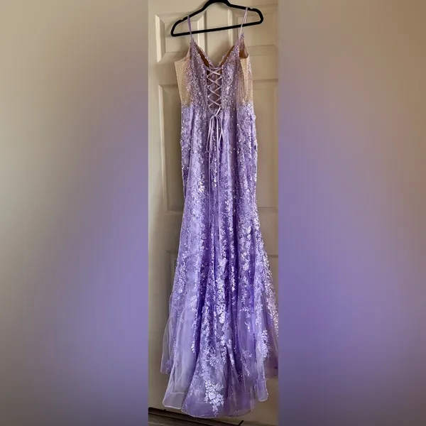 Sherri Hill‎ Lavender Sequin Beaded Mermaid Style Open Back Prom Corset Dress 14 - Image 13