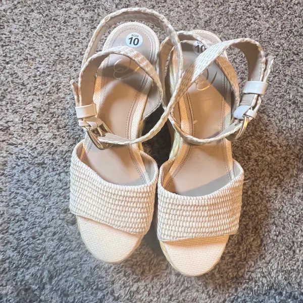 Sam Edelman Women Cream Woven Raffia Platform Wedge‎ Espadrille Sandals Size 10 - Image 2
