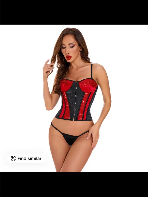 Red and Black Sequin Corset Size L - Image 3