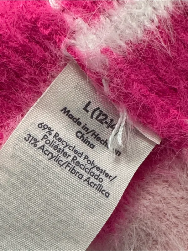 No Boundaries Pink Fuzzy Crewneck Sweater with Hot Pink Stripes - Image 7