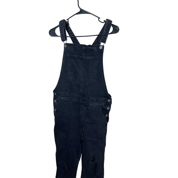 Old Navy Distressed Black Denim Overalls Ripped Knee Pockets Casual‎ Women's 8 - Image 2