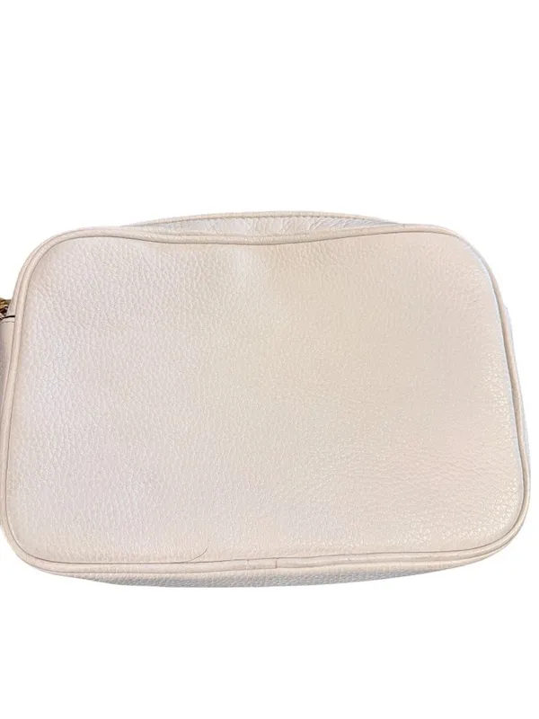 Michael Kors White Pebbled Leather Crossbody Bag Gold Tone Hardware Chain Purse - Image 4