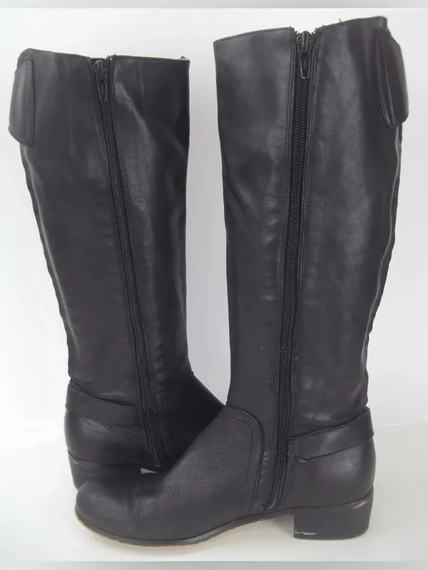 Corso Como Womens Boots Tall US 7 M Black Leather Zip Buckle Riding - Image 4