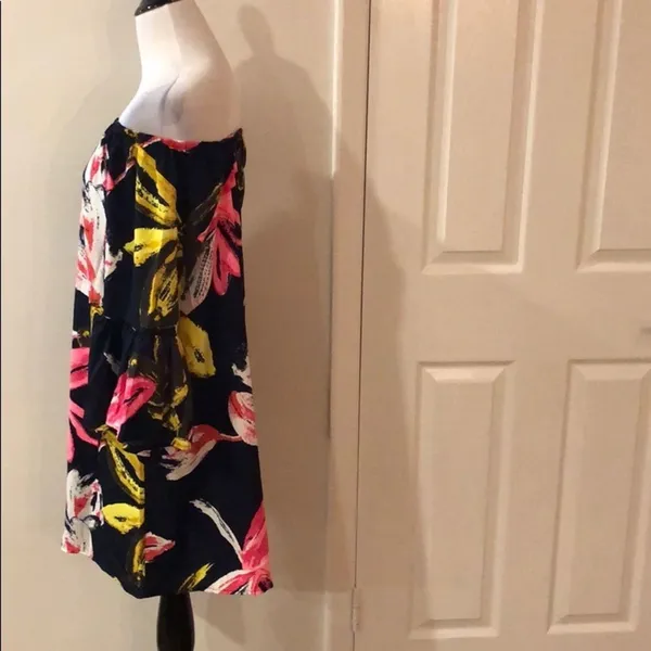 Navy Floral Off Shoulder Bell Sleeve Tunic Shift Mini Dress Size M - Image 6