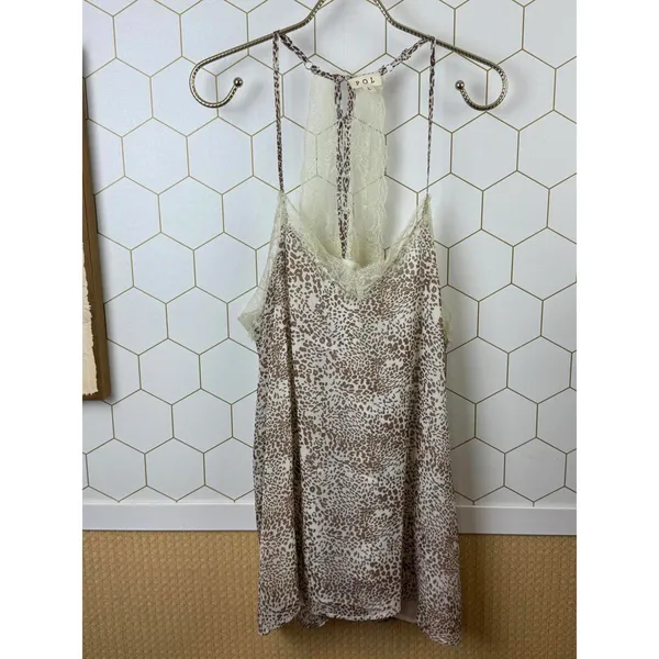 POL Tan and Cream Leopard Print Lace Camisole Tunic - Size - Large - Image 5