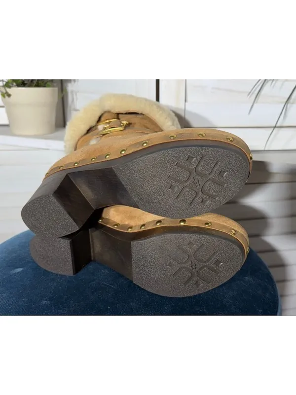 NWOT UGG Lynnea Brown Suede Shearling Cuff Clog Boots 7 - Image 7