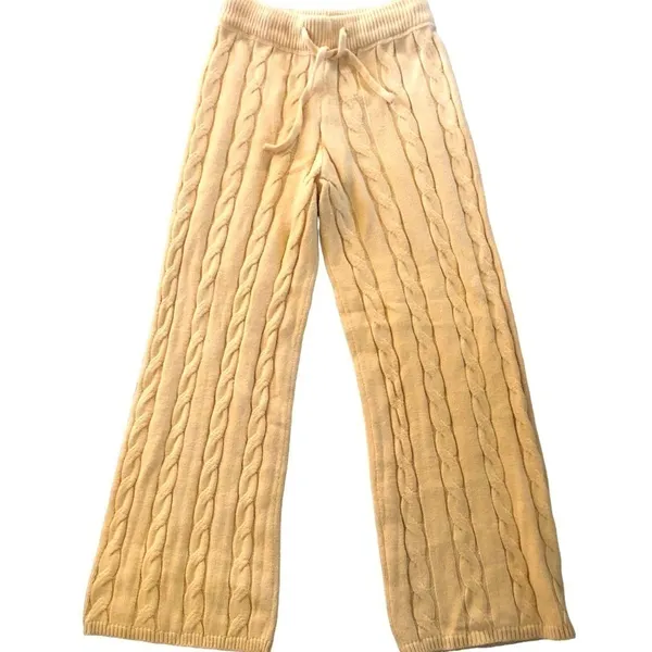 Cropped Ribbed Sweater Set Cardigan Flare Pant Sz M - Image 7