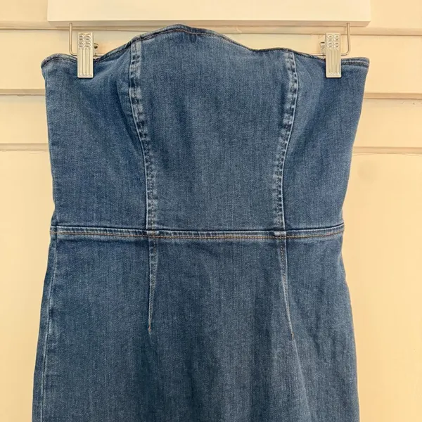 NWT Reformation Jeans Eugenia Denim Strapless Midi Dress Simcoe Blue Women's 2 - Image 4