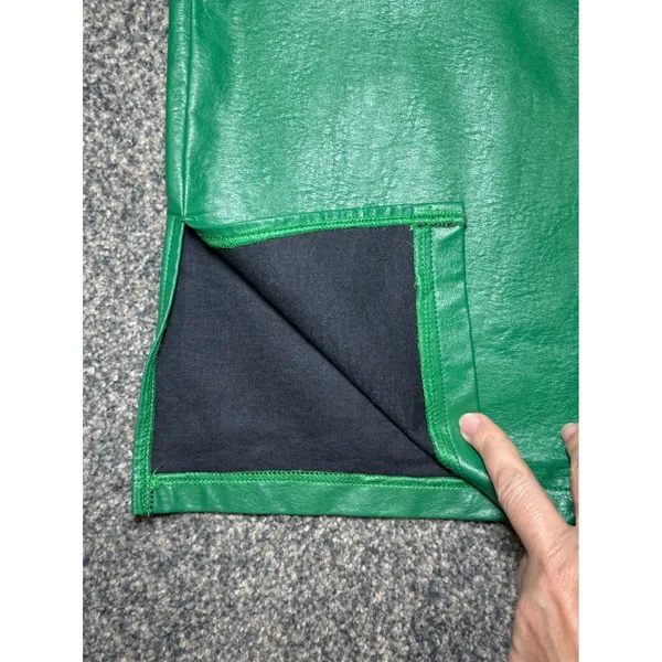 Princess Polly Green Faux Leather Wide Leg Pants 8 Slit Hem‎ Trousers - Image 5