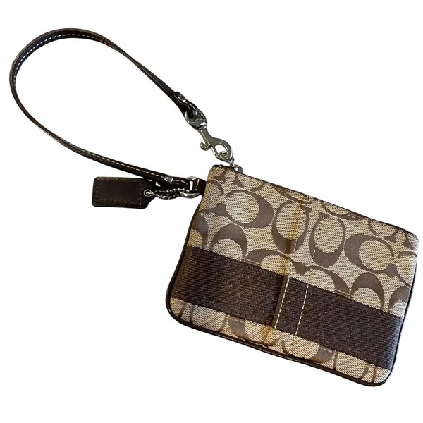 Coach‎ Signature C Canvas Brown Wristlet Pouch Bag Purse Clutch Monogram - Image 3