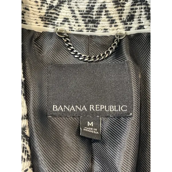 Banana Republic Textured Knit Double Breasted Coat Size M Black White Cotton - Image 2