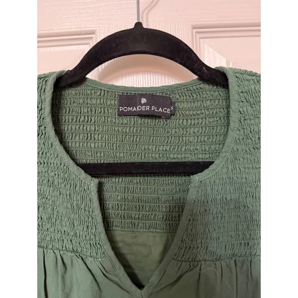 Pomander Place x Tuckernuck Green Smocked Tier‎ Mini Dress Cotton Long Sleeve S - Image 5