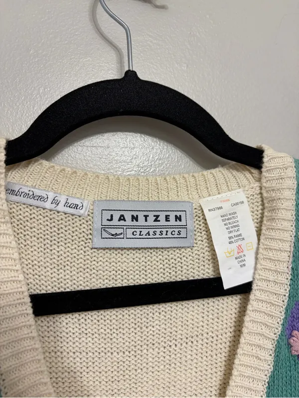 Vintage Jantzen Classics Hand Embroidered Grandmacore Sweater Vest - Size M - Image 4