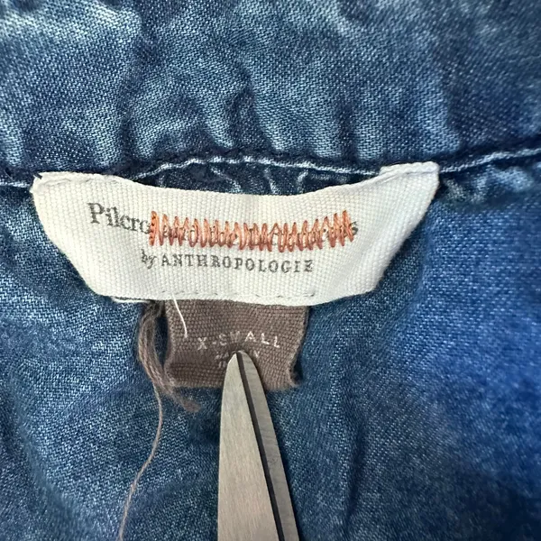 XS Shirt Top Pilcro by Anthropologie Quilted Patchwork Denim Button down jean - Image 4