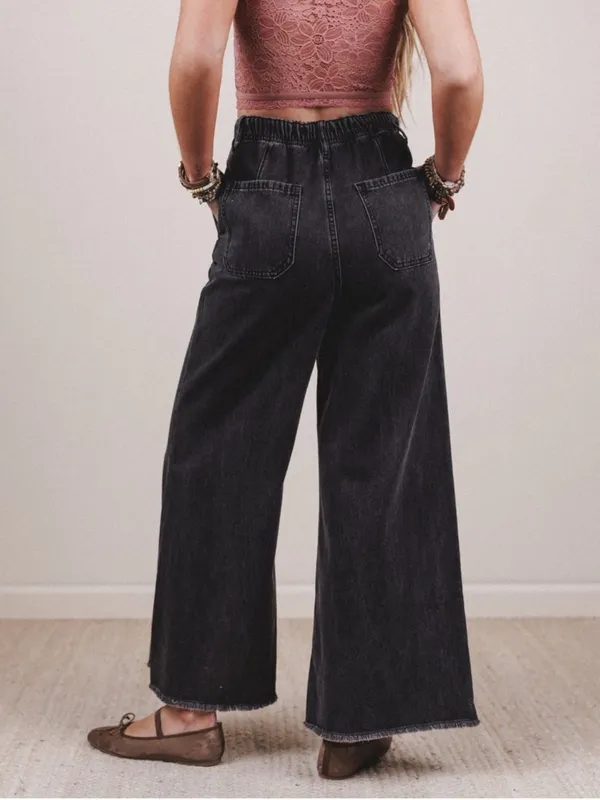 NWT Three Bird Nest Simply You Wide Leg Jeans washed black high-rise Boho Size L - Image 2