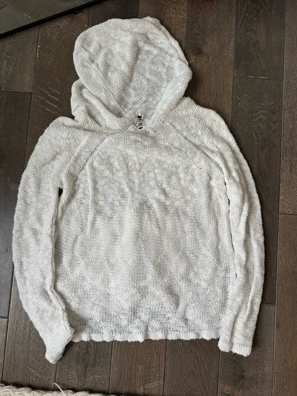 Roxy Bohemian Knit Crochet Mesh Sweater Hoodie White Small - Image 2