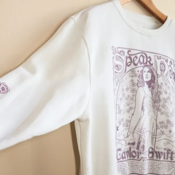 Taylor Swift Speak Now Taylors Version Sweatshirt Women L‎ White Purple Floral - Image 6
