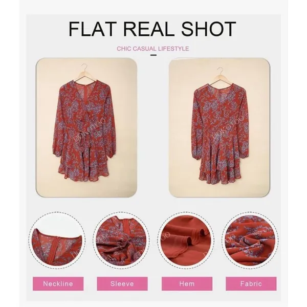 NEW V Neck Ruffle Chiffon Tie Knot Mini L Swing Skater Dress XL - Image 5