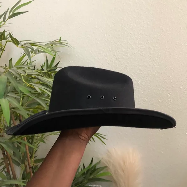 Summit Hats Black Leather Suede Wool Felt Cowboy Cowgirl Hat Cap Size L - Image 3