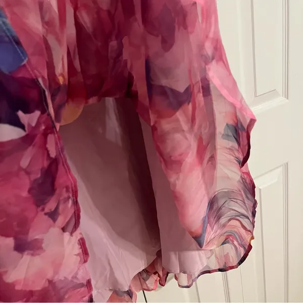Flycurvy Plus Size Wedding Guest Fuchsia Chiffon midi dress - Image 5