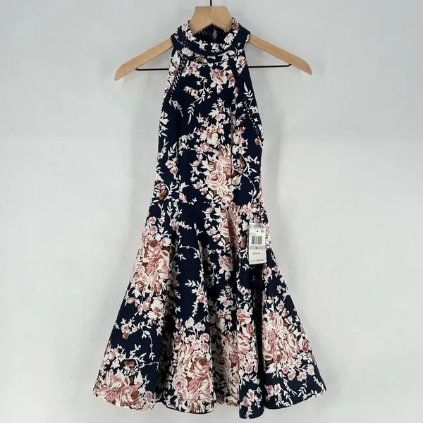 B. Darlin Womens Floral Printed Mini Halter Pleated Fit & Flare‎ Dress - Image 2