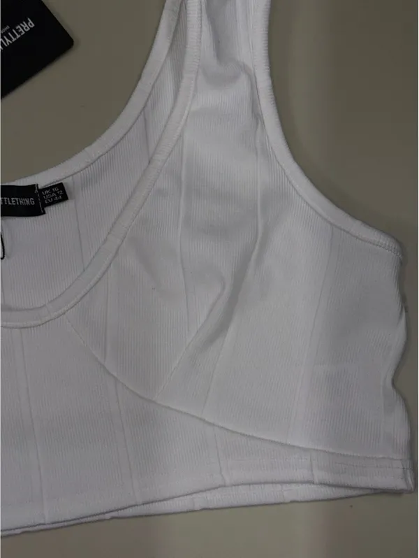 PrettyLittleThing White Ribbed Crop Tank Top Women’s US 12 NWT - Image 4