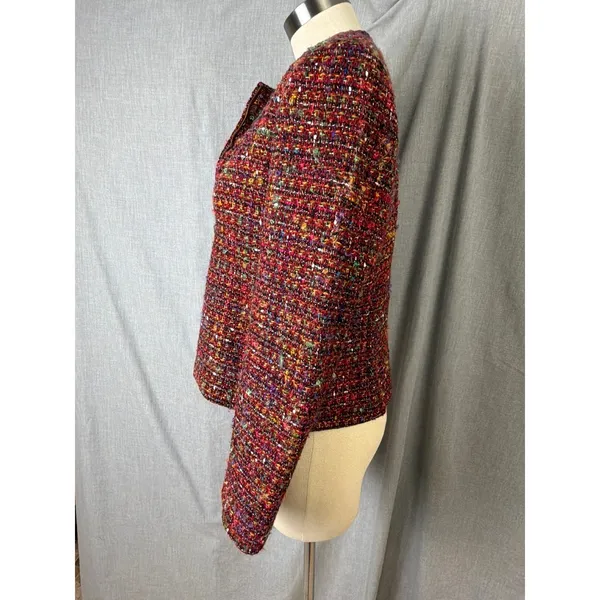 Rena‎ Rowan Textured Multicolor Tweed Zip Front Collarless Jacket Women 10 - Image 9