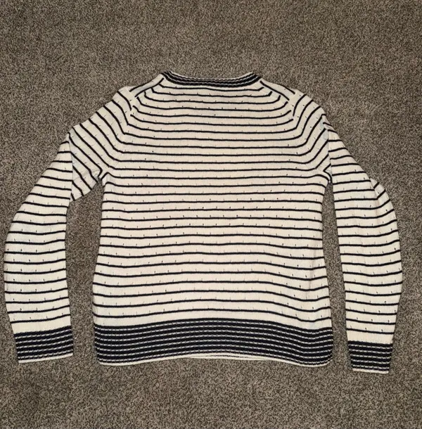 J.Crew Striped Sweater White and Navy Crew Neck Medium - Image 2