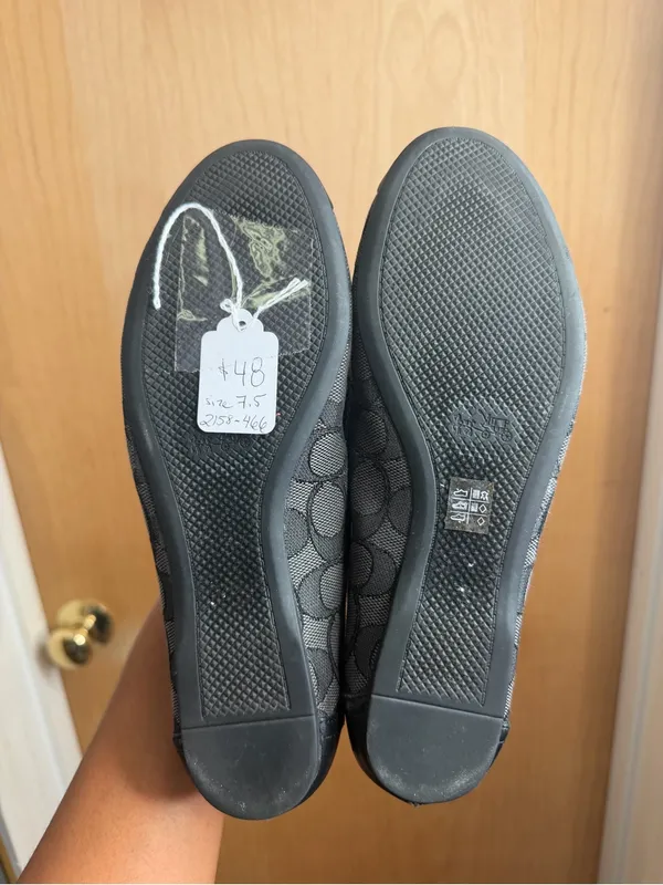 Coach Signature Jacquard Black Leather Cap Toe Ballet Flats Women’s Size: 7.5 - Image 7