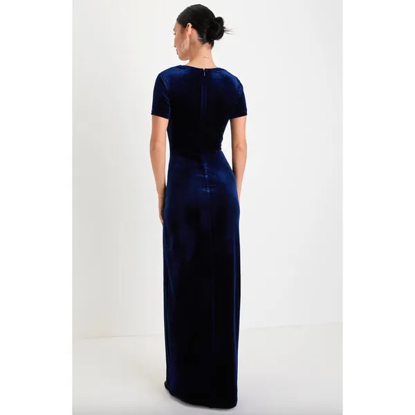 Lulus Eternal Elegance Navy Blue Velvet Short Sleeve Maxi Dress Formal Small NWT - Image 3
