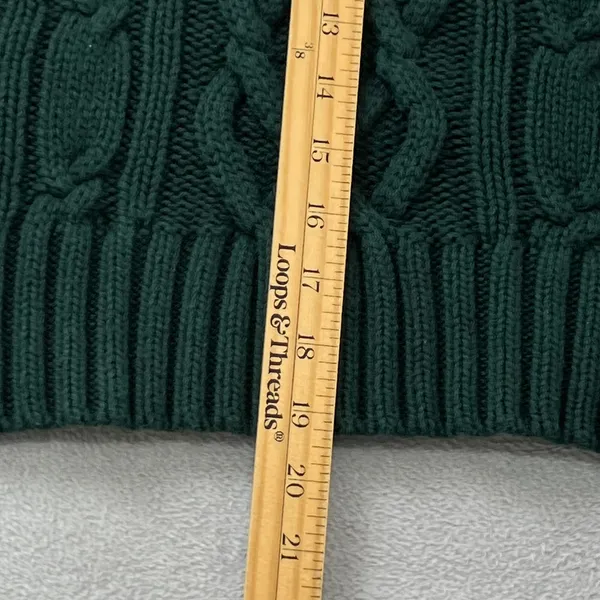 Lands End Drifter Womens M 10-12 Cotton Cable Knit Roll Neck Sweater Dark Green - Image 9