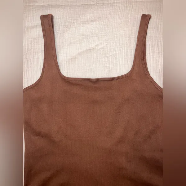 OQQ Ribbed Brown Bodysuit XXL | Square Neck Thong Snap Closure‎ - Image 2