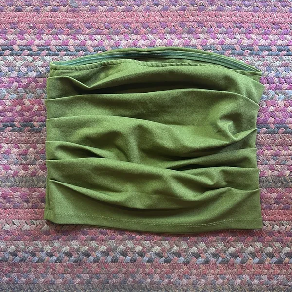 Na-Kd Green Ruched Strapless Tube Top Blouse - Image 3