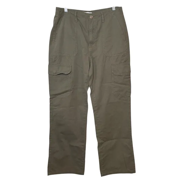 Zara Olive Green Cargo Pants Utility‎ Workwear Straight Leg Cotton Pockets Sz 8 - Image 2