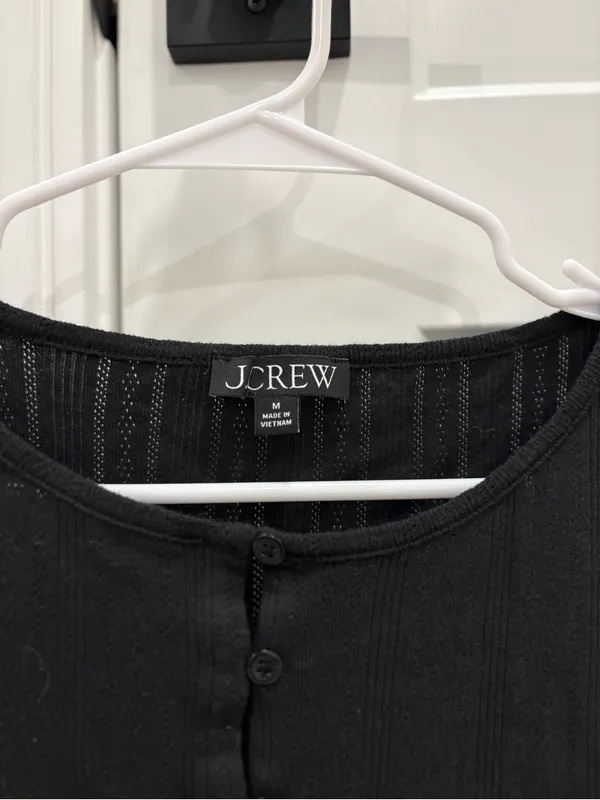 J. Crew Black Short Sleeve Button-Front Top 100%Cotton Size Medium - Image 3