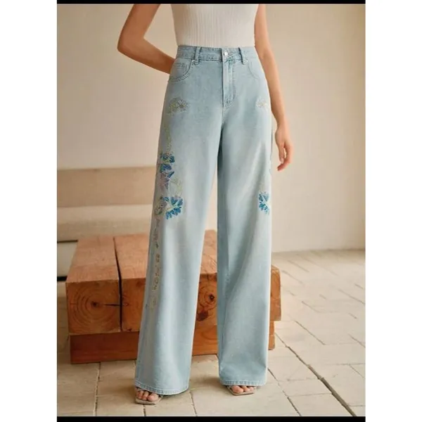 NWT Glitter Floral Jeans Size L - Image 2
