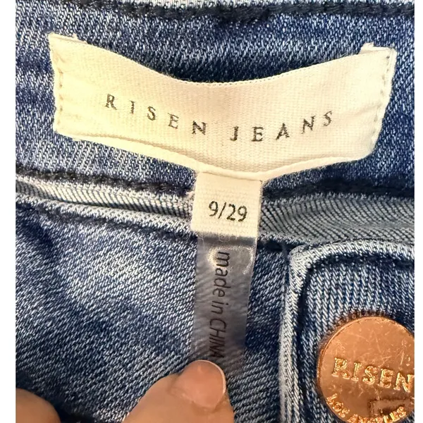Risen Women's 9/29 Light Wash Wide Leg Jeans Side Slit Hem Stretch 5 Pocket Blue - Image 7