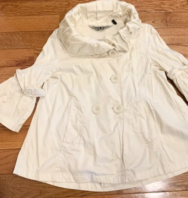 Vtg Y2K Last Kiss off White Swing light Jacket Exaggerated Retro Ruffle Collar L - Image 4