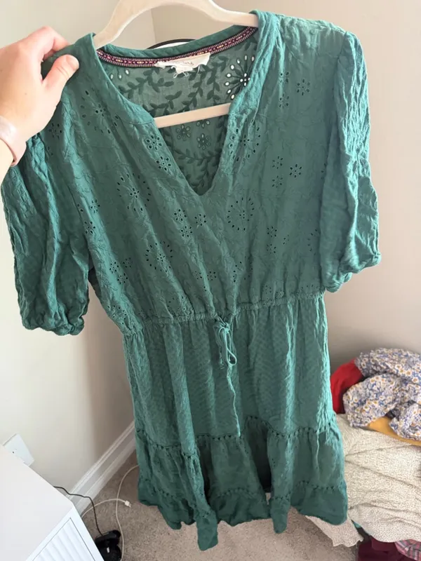 Westbound Teal Eyelet Tiered Midi-Length Dress - Image 6