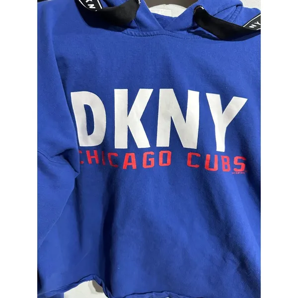 DKNY Sport Chicago Cubs Hoodie Cropped Royal‎ Blue MLB Graphic Sweatshirt L/XL - Image 2