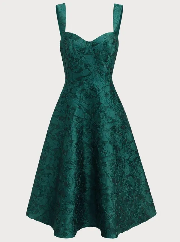 Rihoas Green Sweetheart Neck Jacquard Midi Dress - Image 5